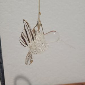 Clear Glass Hand Blown Hummingbird Gold Trim Christmas Ornament